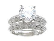 Plutus kkrs6298 925 Sterling Silver Rhodium Finish CZ Antique Style Wedding Set Ring Size 5