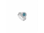 Fine Jewelry Vault UBJS3271ABW14QD 14K White Gold Blue Diamond Engagement Ring With Wedding Band Sets 1.55 CT