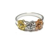 Dlux Jewels Tri Color Shiny Sterling Silver Flower Ring Size 3