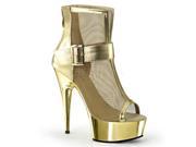 Pleaser DEL600 23_GMPU_GCH 7 1.75 in. Platform Peep Toe Mesh Boot with Back Zip Gold Size 7
