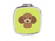 Carolines Treasures BB1318SCM Checkerboard Lime Green Chocolate Brown Poodle Compact Mirror 2.75 x 3 x .3 In.