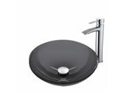 VIGO Sheer Black Glass Vessel Sink and Shadow Faucet Set in a Chrome Finish
