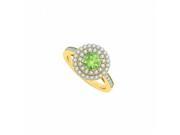 Fine Jewelry Vault UBNR83879AGVYCZPR Halo Peridot Double Circle of CZ 18K Yellow Gold Vermeil Round Engagement Ring 48 Stones