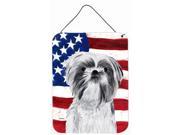 Carolines Treasures SC9015DS1216 12 x 16 in. Usa American Flag With Shih Tzu Aluminium Metal Wall Or Door Hanging Prints