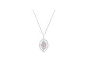 Icon Bijoux P11418R C12 Silvertone Pink And Clear Cz Oval Halo Pendant