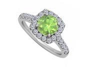 Fine Jewelry Vault UBNR50576AGCZPR Halo Peridot Sterling Silver Engagement Ring With CZ 10 Stones