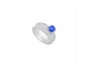 Fine Jewelry Vault UBJS227ABW14DTZRS8 14K White Gold Tanzanite Diamond Engagement Ring with Wedding Band Set 1.50 CT Size 8