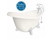 American Bath Factory T011B WH L B Champagne Ascot 60 in. Bisque Acrastone Air Bath Tub White Metal Finish Large