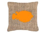 Fish Blowfish Burlap and Orange Canvas Fabric Decorative Pillow BB1016