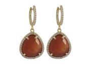 Dlux Jewels Carnelian Cats Eye Semi Precious Stone Cubic Zirconia Border with Gold Plated Sterling Silver Lever Back Earrings