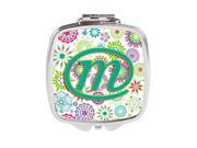 Carolines Treasures CJ2011 MSCM Letter M Flowers Pink Teal Green Initial Compact Mirror