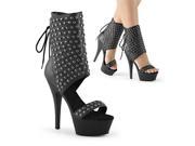 Pleaser KISS293_BPU_M 6 1.75 in. Platform Studded Ankle Sandal Boot with Back Tie Black Size 6