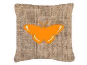 Butterfly Burlap and Orange Canvas Fabric Decorative Pillow BB1038