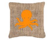 Octopus Burlap and Orange Canvas Fabric Decorative Pillow BB1090