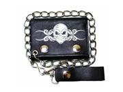 Leather In Chicago LICWB4 SK 01 Trifold Chain Wallet 4.5 x 3 in. Tattoo Skull White