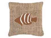 Fish Burlap and Brown Canvas Fabric Decorative Pillow BB1020