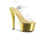 Pleaser SKY308_C_GCH 5 2.75 in. Chrome Plated Platform Ankle Strap Sandal Gold Clear Size 5
