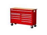 International WRB 5410WTRD 54 in. 10 Drawer Ball Bearing Slides Roller Cabinet with Hard Wood Top in Red