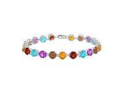 Fine Jewelry Vault UBBR55AGMC Sterling Silver Prong Set Round Multi Color Gemstone Bracelet with 12 CT TGW