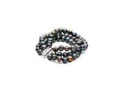 Fine Jewelry Vault UBBRS67263AGFWB725 Sterling Silver and Freshwater Black Cultured Pearl Triple Strand Bracelet 7.25 in. 8 9 mm.