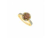 Fine Jewelry Vault UBNR84409Y14CZSQ Round Smoky Quartz CZ Designer Engagement Ring in 14K Yellow Gold 12 Stones