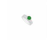 Fine Jewelry Vault UBJS3002ABW14DE 110 Emerald Diamond Engagement Ring With Wedding Band Set 14K White Gold 1 CT TGW 12 Stones