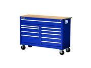 International WRB 5410WTBU 54 in. 10 Drawer Ball Bearing Slides Roller Cabinet with Hard Wood Top in Blue