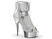 Pleaser DEL600 23_SMPU_SCH 7 1.75 in. Platform Peep Toe Mesh Boot with Back Zip Silver Size 7
