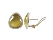 Dlux Jewels Citrine Cats Eye Semi Precious Stone Cubic Zirconia Border with Gold Plated Sterling Silver Post Clip Earrings