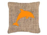 Dolphin Burlap and Orange Canvas Fabric Decorative Pillow BB1025