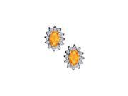 Fine Jewelry Vault UBNER40148AGCZCT Fancy Oval Citrine and CZ Halo Stud Earrings in 925 sterling silver