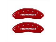 MGP CALIPER COVERS 52003SHUMRD SET OF 4 CALIPER COVERS FRONT AND REAR HUMMER RED SILVER CHARACTERS 52003SHUMRD