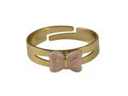 Dlux Jewels Pink Enamel Bow Gold Tone Brass Ring Adjustable Size 6 7