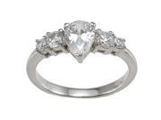 Plutus kkr6625c 925 Sterling Silver Rhodium Finish CZ Pear Shape Prong Engagement Ring Size 8