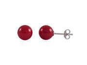 Dlux Jewels Red 8 mm Ball on Rhodium Plated Sterling Silver Post Stud Earrings