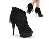 Pleaser DEL600 19_BSUE_M 10 1.75 in. Platform Open Toe Fringed Bootie with Back Zip Black Size 10