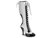 Bordello TEM126_WB_PU 7 Ribbon Lace Up Knee Boot White Black Size 7