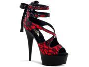 Pleaser DEL678LC_RSA_B 8 1.75 in. Platform Criss Cross Double Ankle Strap Sandal Black Red Size 8
