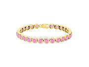 Fine Jewelry Vault UBBRAGVY600BZPT Created Pink Topaz Bezel Tennis Bracelet Twenty Five Carat on 18K Yellow Gold Vermeil St