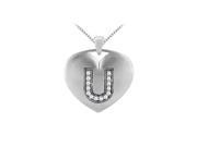 Fine Jewelry Vault UBPDH472W14DU Heart Diamond Pendant with Initial U in 14K White Gold 0.14 Carat Diamonds
