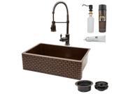 Premier Copper Products KSP4 KASDB33229B 33 in. Kitchen Apron Sink with Spring Pull Down Faucet Tuscan Design