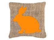 Rabbit Burlap and Orange Canvas Fabric Decorative Pillow BB1002