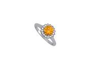 Fine Jewelry Vault UBNR84371W14CZCT Citrine CZ Halo Engagement Ring in 14K White Gold 26 Stones