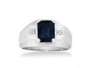 SuperJeweler 14K 2.25 Ct. Emerald Cut Created Sapphire And Diamond Mens Ring Crafted In Solid White Gold