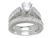 Plutus kkrs6301 925 Sterling Silver Rhodium Finish CZ Princess Wedding Set Ring Size 5