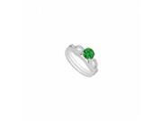 Fine Jewelry Vault UBJS3298ABW14DE Natural Emerald Diamond Engagement Ring With Diamond Bands Set 1.30 CT TGW 48 Stones