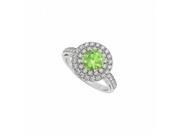 Fine Jewelry Vault UBNR84598AGCZPR Peridot Double Circle of CZ 925 Sterling Silver Round Halo Engagement Ring 20 Stones