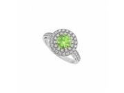 Fine Jewelry Vault UBNR84598W14CZPR Peridot Double Circle of CZ 14K White Gold Round Halo Engagement Ring 20 Stones