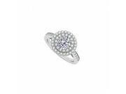 Fine Jewelry Vault UBNR83879W14CZ Halo Double Circle CZ April Birthstone14K White Gold Engagement Ring