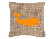 Whale Burlap and Orange Canvas Fabric Decorative Pillow BB1021